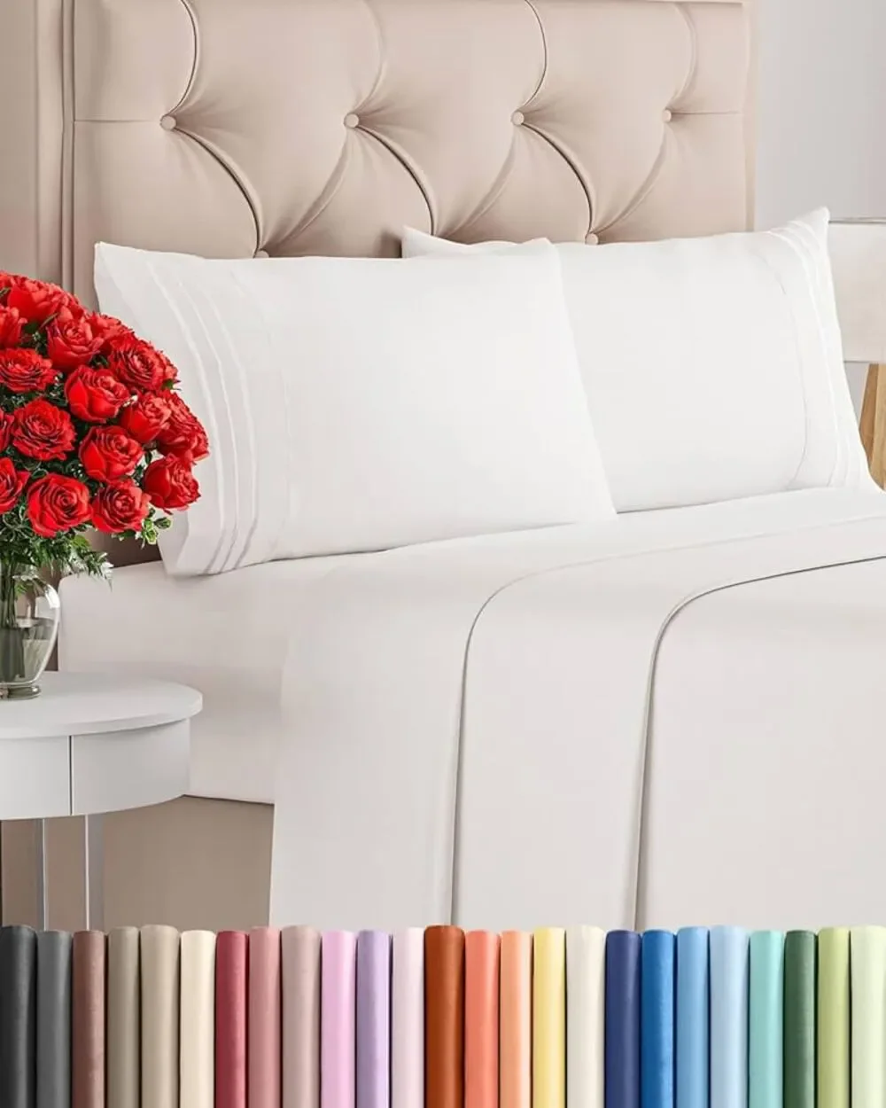 CGK Unlimited 4-Piece King Bed Sheet Set in Antique White Brushed Microfiber